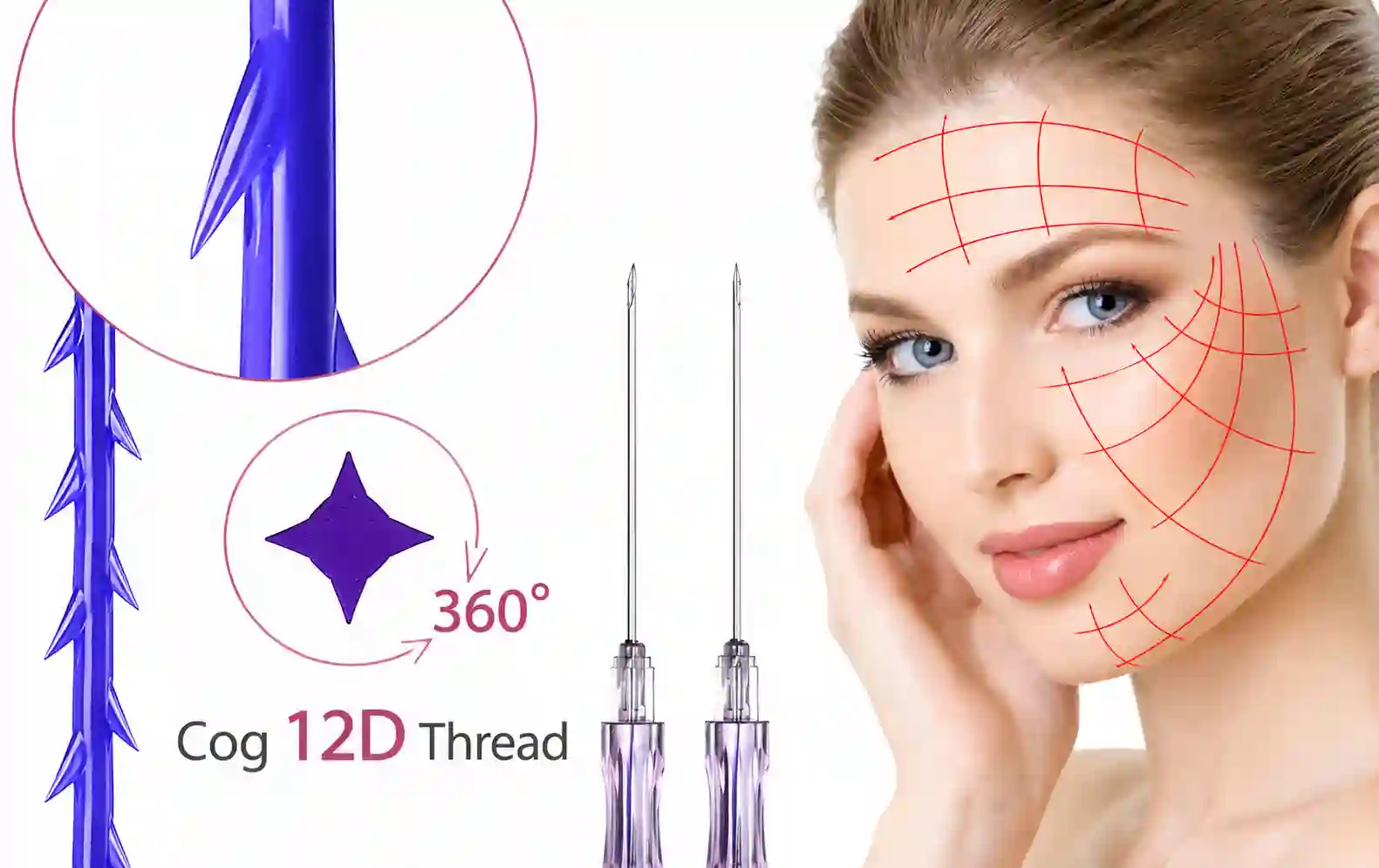 نخ لیفت کاگ 12D با طراحی خاردار ۳۶۰ درجه و سوزن مخصوص